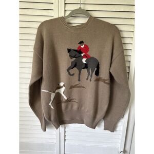 Equestrian Design Crew Neck Sweater - Brown